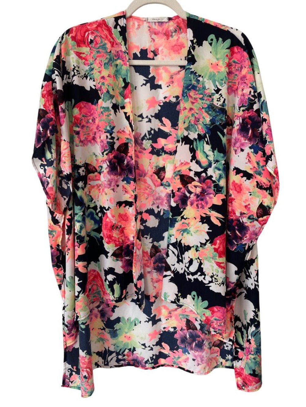 12PM By Mon Ami Kimono Cardigan Small Floral Open Front Watercolor Bohemian Chic